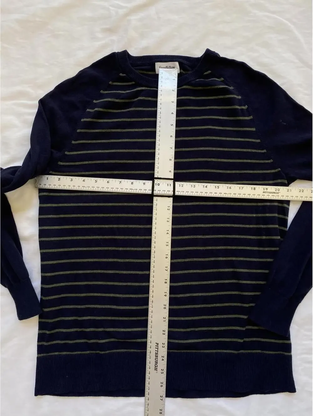 Goodfellow & Co Navy Blue and Olive Striped Sweater Large